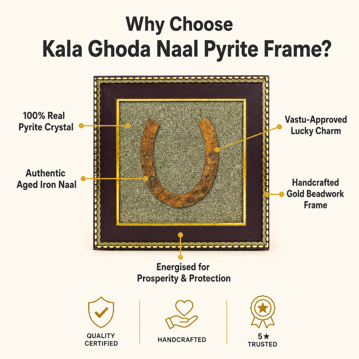 Ghode ki Naal Raw Pyrite Frame - Ward off negativity with this striking Kala Ghoda Naal
