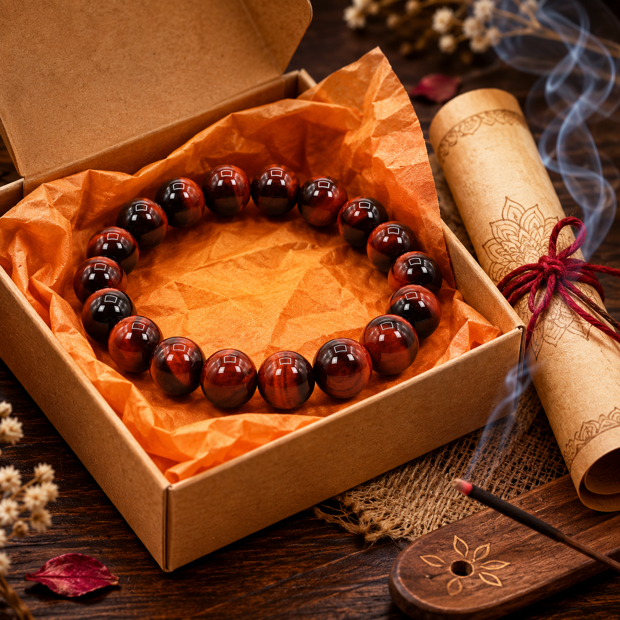 Red Tiger Eye Beaded Bracelet – Natural Gemstone Spiritual Protection Bracelet by Shukham