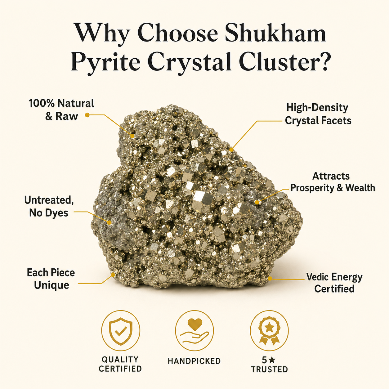 Natural Pyrite Crystal Cluster | Lakshmi Energy Stone for Prosperity & Abundance | Shukham