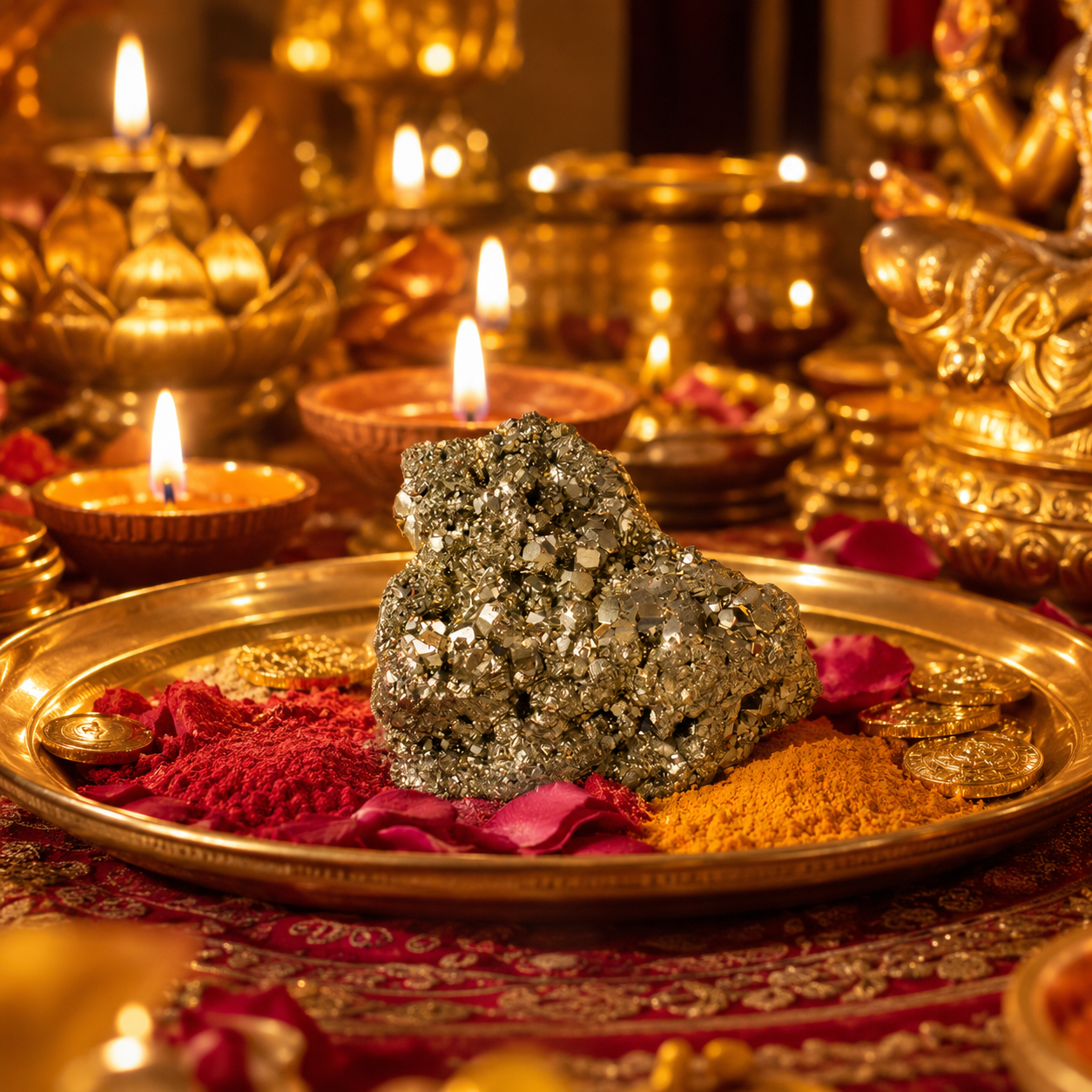 Natural Pyrite Crystal Cluster | Lakshmi Energy Stone for Prosperity & Abundance | Shukham