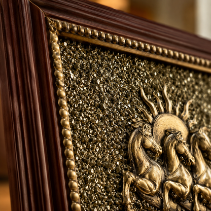Maha Lakshmi Seven Horses Pyrite Frame - Invite boundless prosperity and unstoppable energy into your home