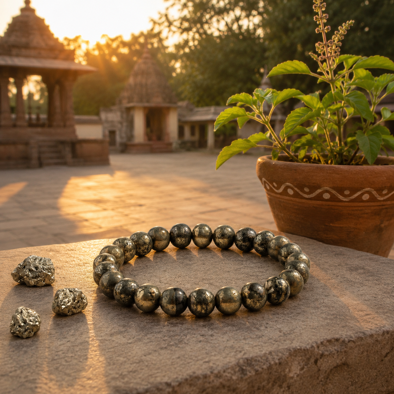 Raw Pyrite Bracelet – 24 Bead Authentic Crystal Bracelet for Prosperity & Abundance