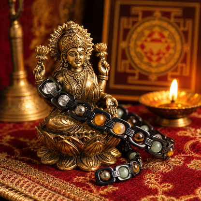 Shukham Metal Dhan Yog Bracelet Black – Multi-Stone Spiritual Wealth Bracelet for Men & Women