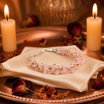 Rose Quartz Crystal Chip Bracelet with Gold Seed Beads – Love & Harmony Healing Bracelet