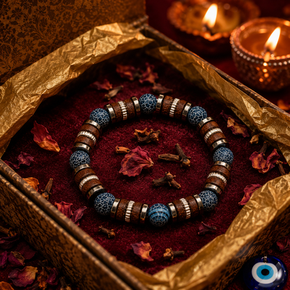 Shukham Men's Natural Wood & Blue Stone Evil Eye Protection Bracelet – Nazarbattu Kavach