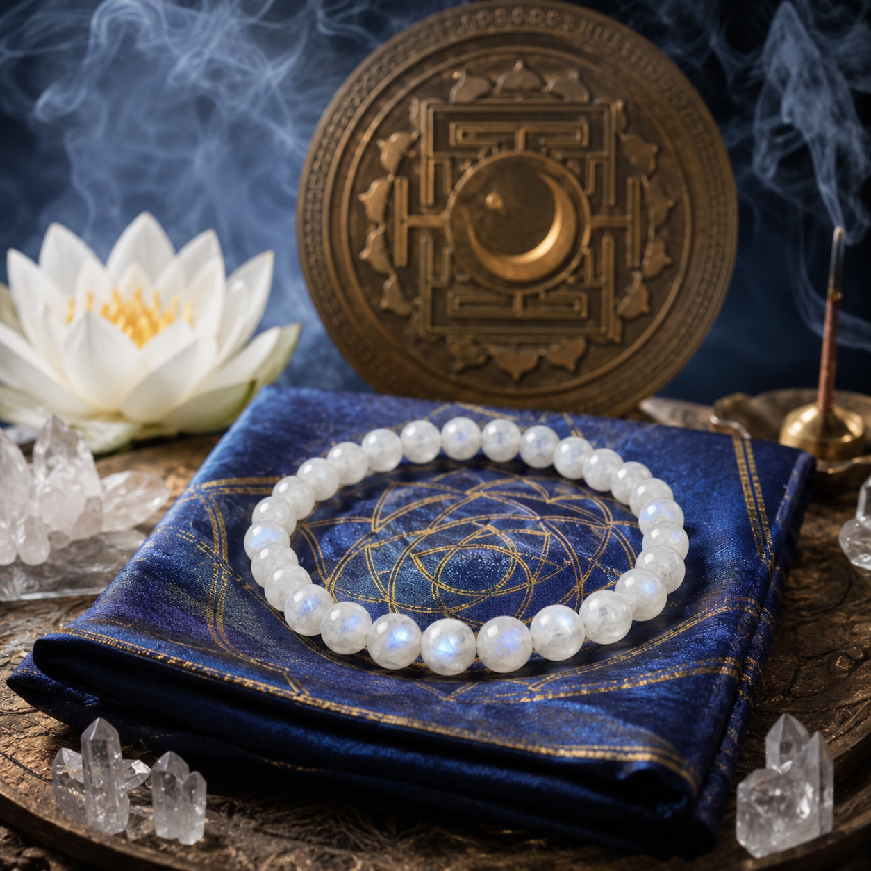 Shukham Natural Rainbow Moonstone Bracelet – Adularescence Crystal Healing Bead Bracelet for Positivity & Protection