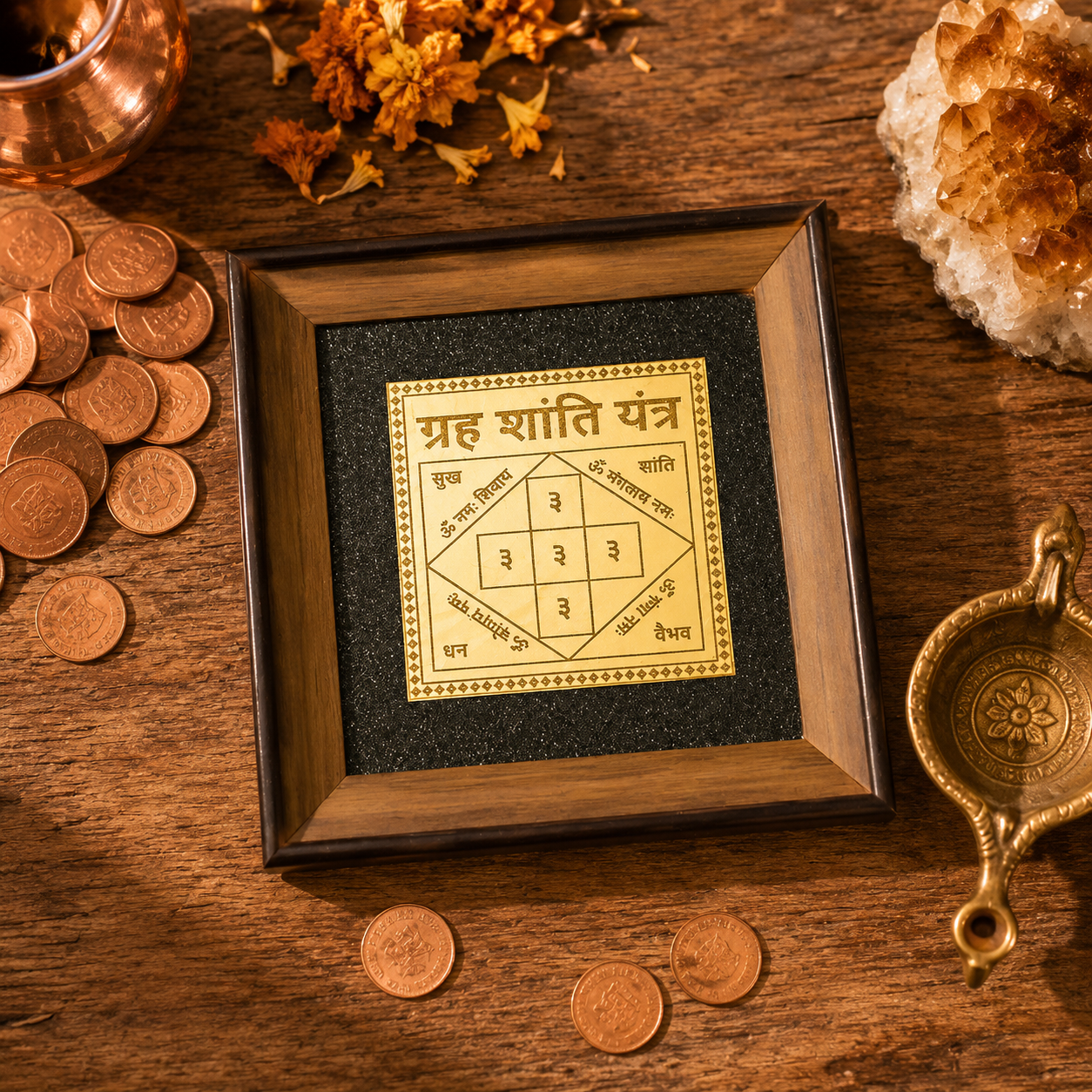 Grah Shanti Yantra On Raw Pyrite Frame for Grah Shanti