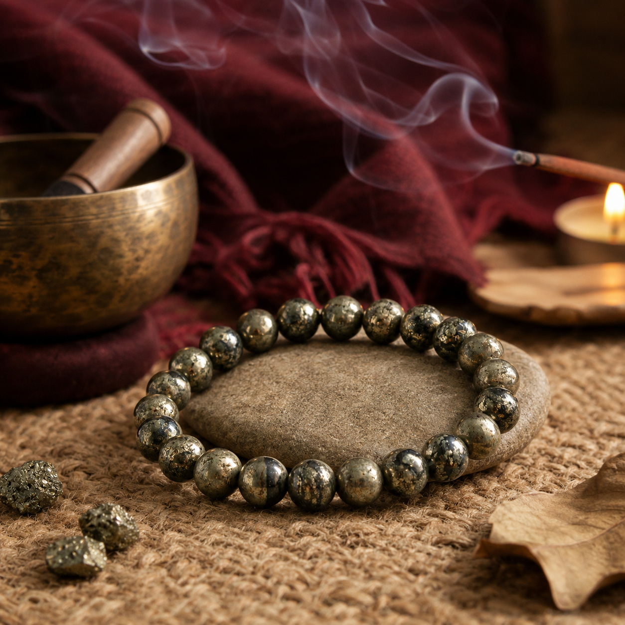 Raw Pyrite Bracelet – 24 Bead Authentic Crystal Bracelet for Prosperity & Abundance
