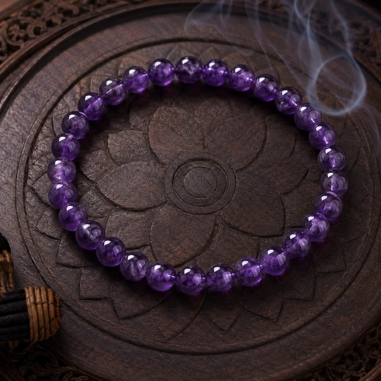 Shukham Natural Amethyst Crystal Bracelet – Polished Gemstone Beads for Positive Energy & Spiritual Protection