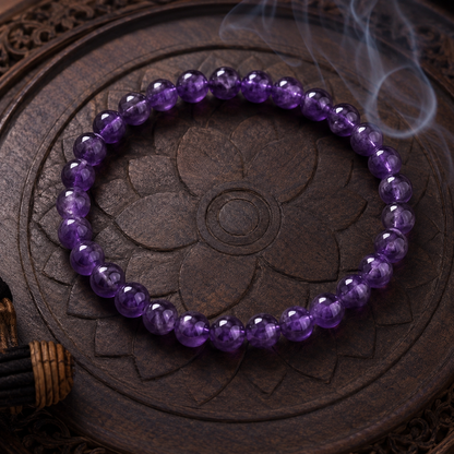 Shukham Natural Amethyst Crystal Bracelet – Polished Gemstone Beads for Positive Energy & Spiritual Protection
