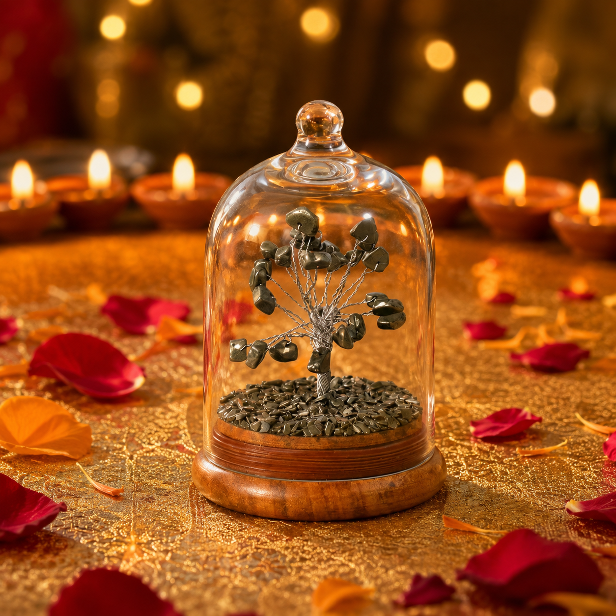 Pyrite Crystal Wish Tree in Glass Dome | Prosperity & Abundance Crystal Tree | Shukham