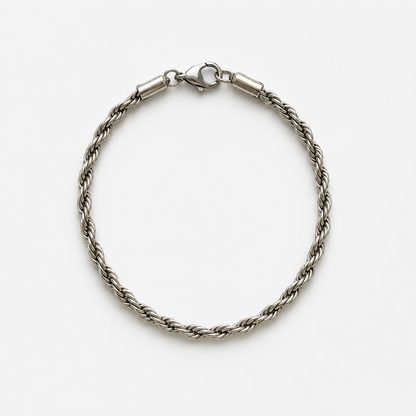 Shukham Silver Rope Chain Bracelet – Twisted Steel Spiritual Wrist Bracelet for Men & Women