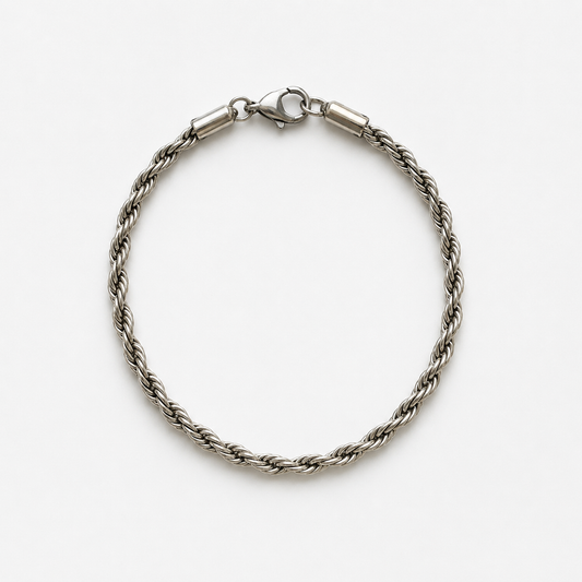 Shukham Silver Rope Chain Bracelet – Twisted Steel Spiritual Wrist Bracelet for Men & Women