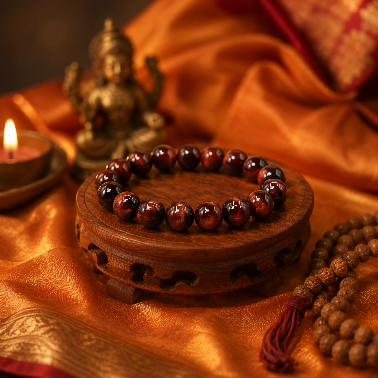 Red Tiger Eye Beaded Bracelet – Natural Gemstone Spiritual Protection Bracelet by Shukham