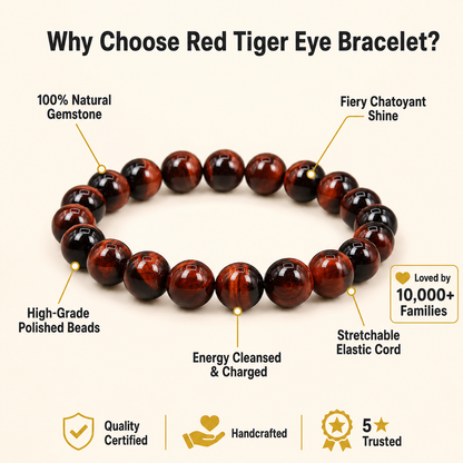 Red Tiger Eye Bracelet – Natural Gemstone Protection & Confidence Bracelet for Men & Women