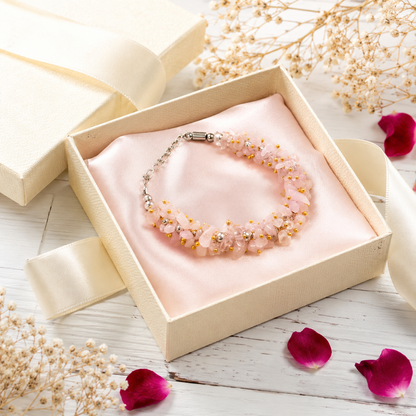 Rose Quartz Crystal Chip Bracelet with Gold Seed Beads – Love & Harmony Healing Bracelet
