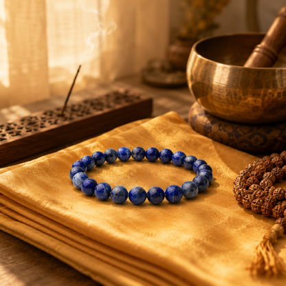 Shukham Natural Lapis Lazuli Crystal Bead Bracelet – Stone of Wisdom & Truth | Spiritual Healing Bracelet
