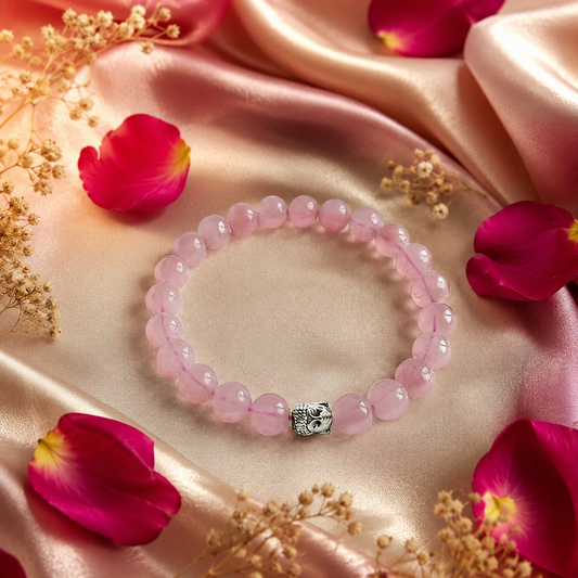 Rose Quartz Love Attraction Bracelet with Silver Buddha Bead | Relationship Healing Crystal Bracelet