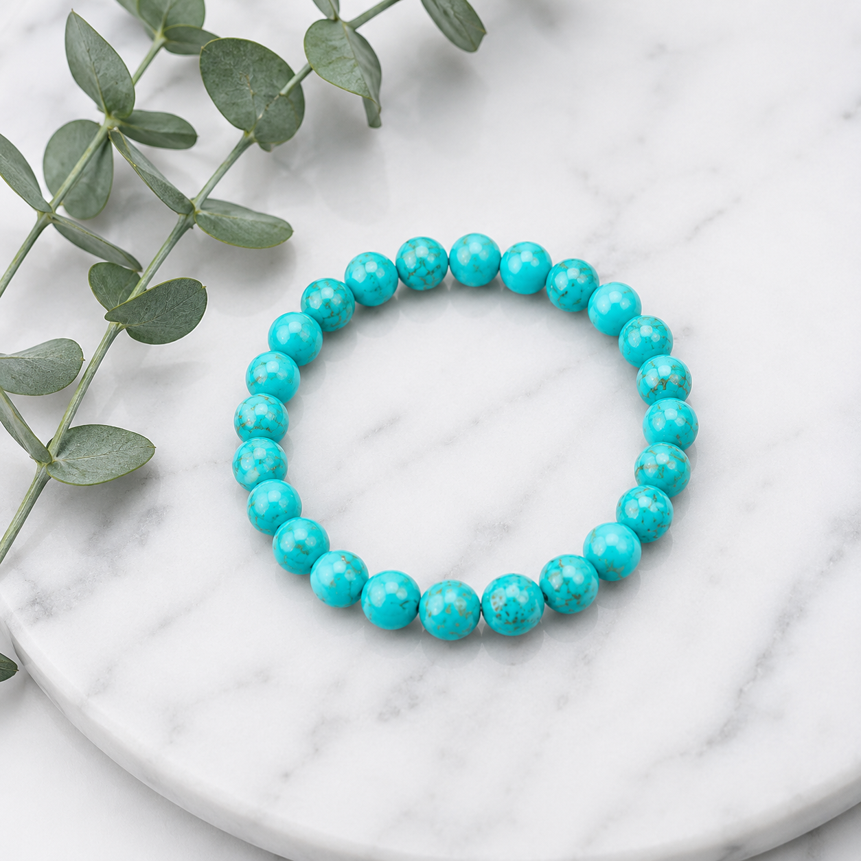 Shukham Natural Turquoise Stone Bracelet – 8mm Beads Elastic Stretch Crystal Healing Wristband