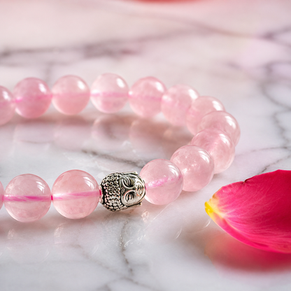 Rose Quartz Love Attraction Bracelet with Silver Buddha Bead | Relationship Healing Crystal Bracelet