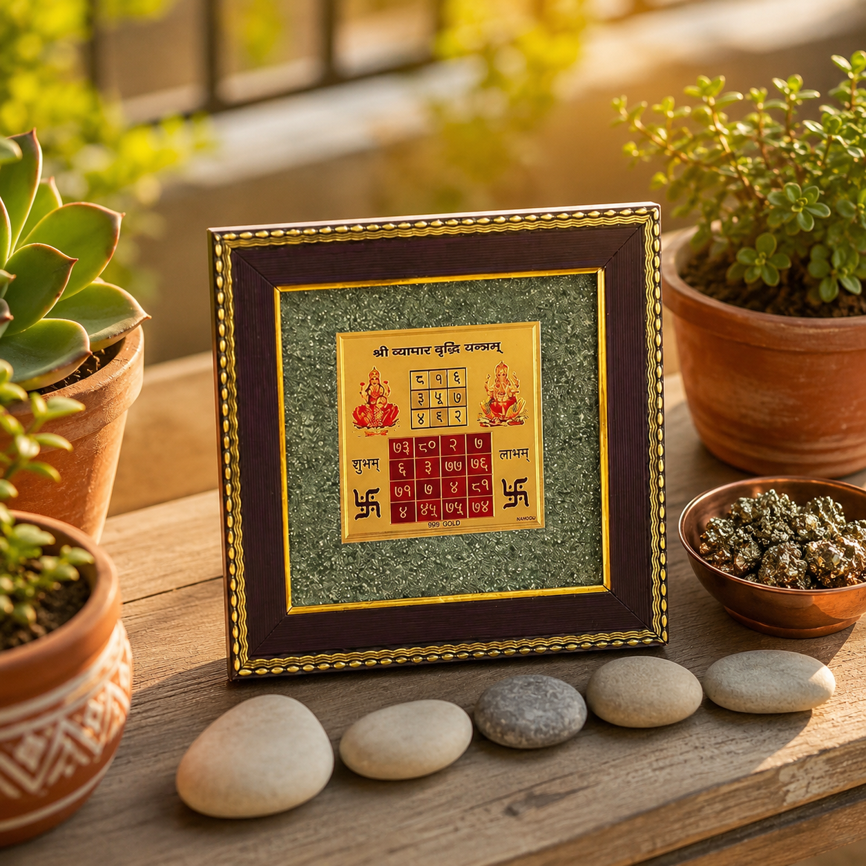 Vyapar Vridhi Yantra On Raw Pyrite Frame for Business Growth