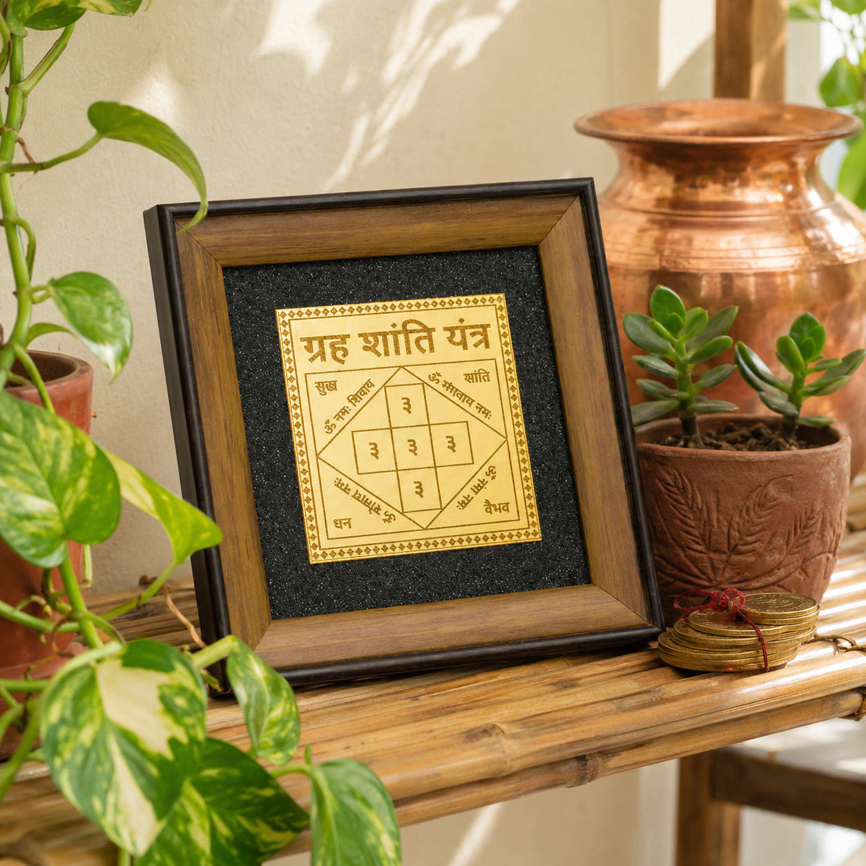 Grah Shanti Yantra On Raw Pyrite Frame for Grah Shanti