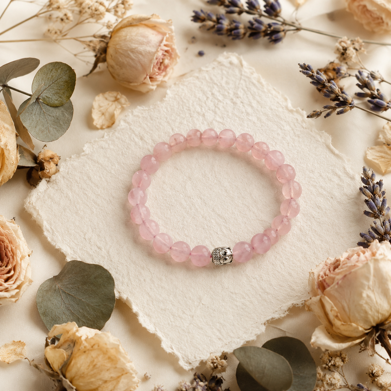 Rose Quartz Love Attraction Bracelet with Silver Buddha Bead | Relationship Healing Crystal Bracelet