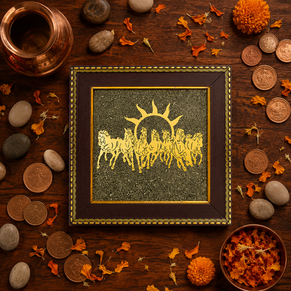 Maha Lakshmi Seven Horses Pyrite Frame - Invite boundless prosperity and unstoppable energy into your home