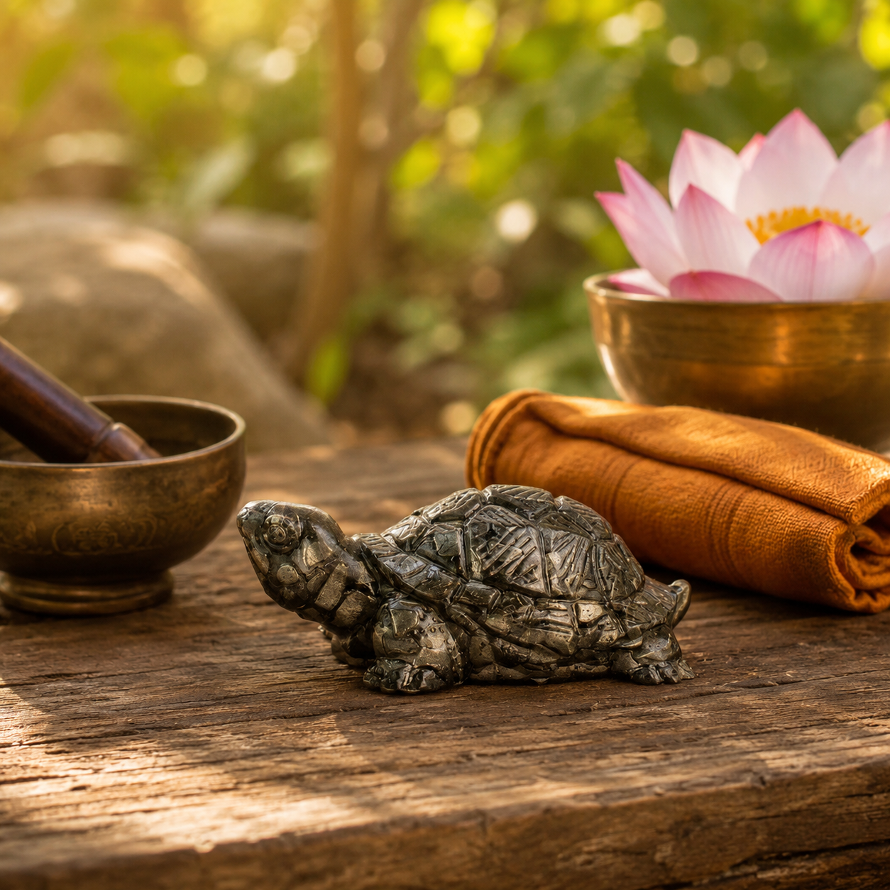 Shukham Golden Pyrite Tortoise Figurine | Vastu Feng Shui Prosperity Idol for Home Puja