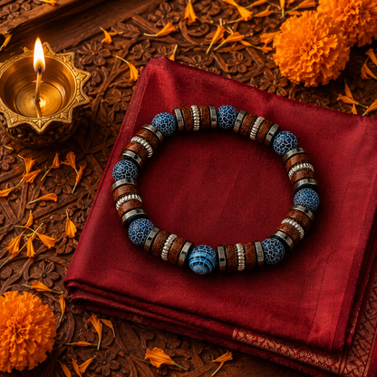 Shukham Men's Natural Wood & Blue Stone Evil Eye Protection Bracelet – Nazarbattu Kavach