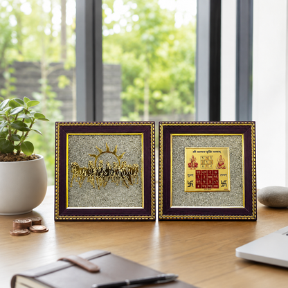 7 Horses Raw Pyrite Frame With Vyapar Vridhi Combo for Prosperity & Success