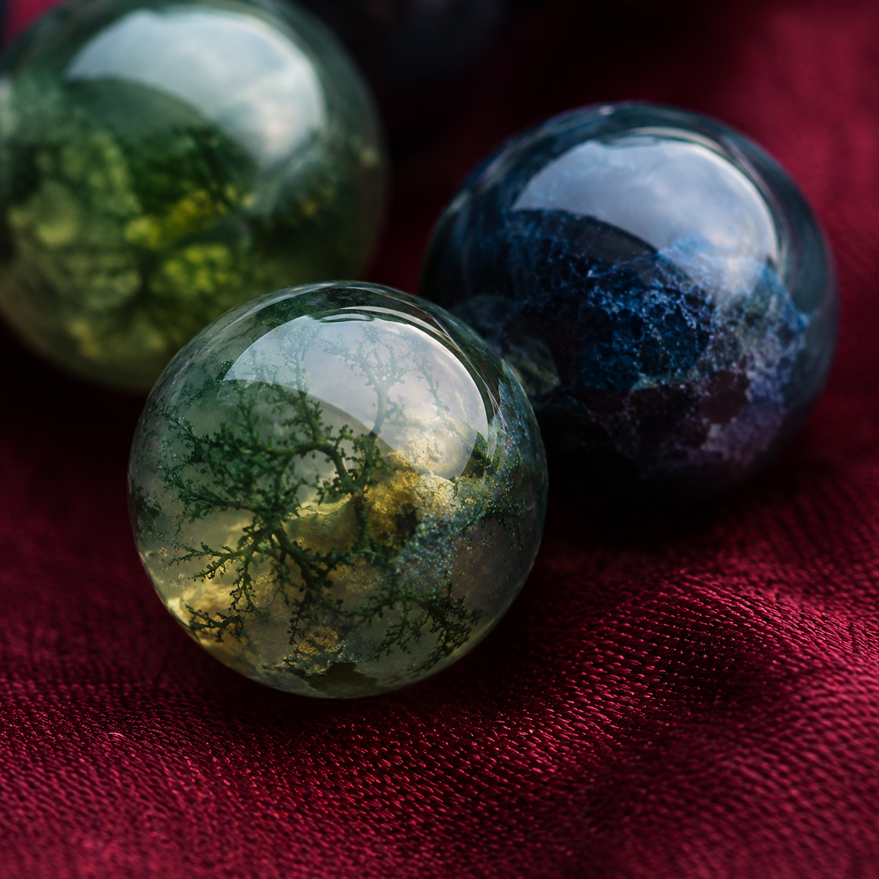 Shukham Natural Moss Agate Crystal Bracelet for Growth & Balance | 8mm Round Beads Stretch Bracelet