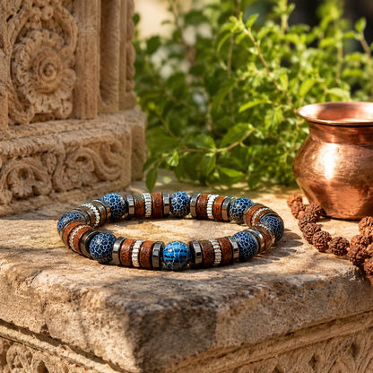 Shukham Men's Natural Wood & Blue Stone Evil Eye Protection Bracelet – Nazarbattu Kavach