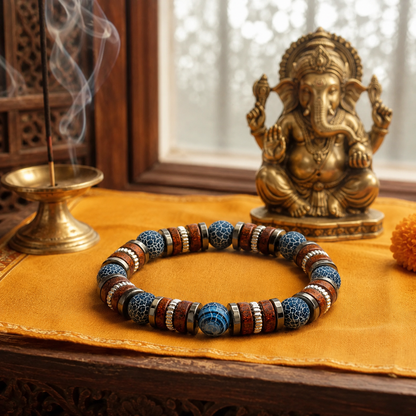 Shukham Men's Natural Wood & Blue Stone Evil Eye Protection Bracelet – Nazarbattu Kavach