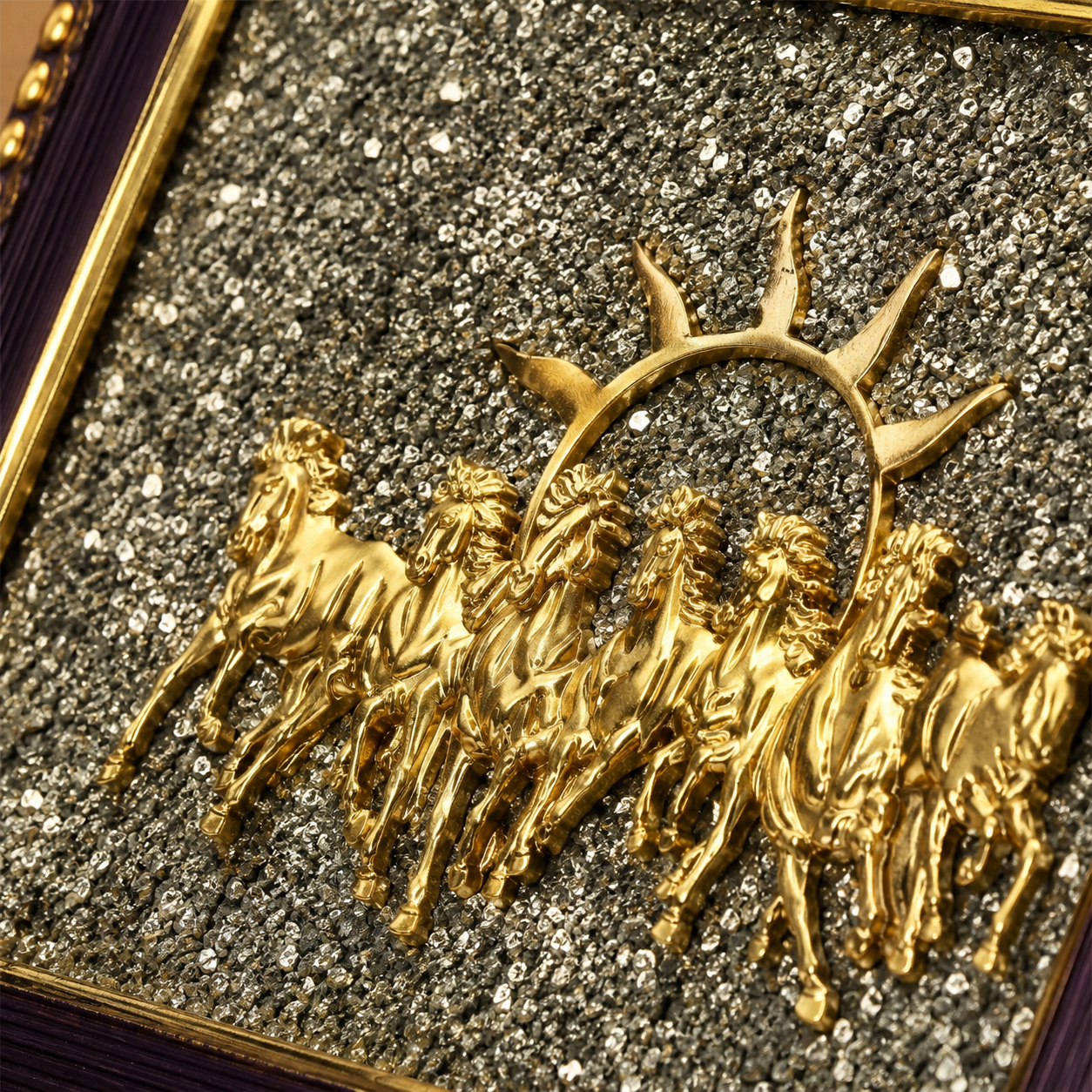 7 Horses Raw Pyrite Frame With Vyapar Vridhi Combo for Prosperity & Success