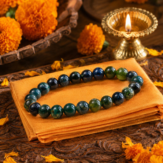 Shukham Natural Moss Agate Crystal Bracelet for Growth & Balance | 8mm Round Beads Stretch Bracelet