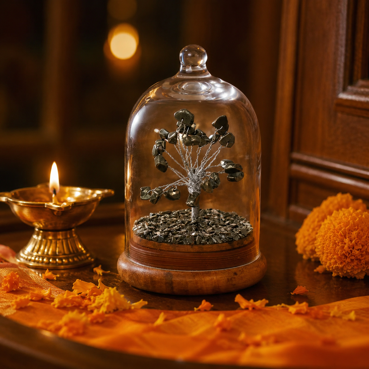Pyrite Crystal Wish Tree in Glass Dome | Prosperity & Abundance Crystal Tree | Shukham