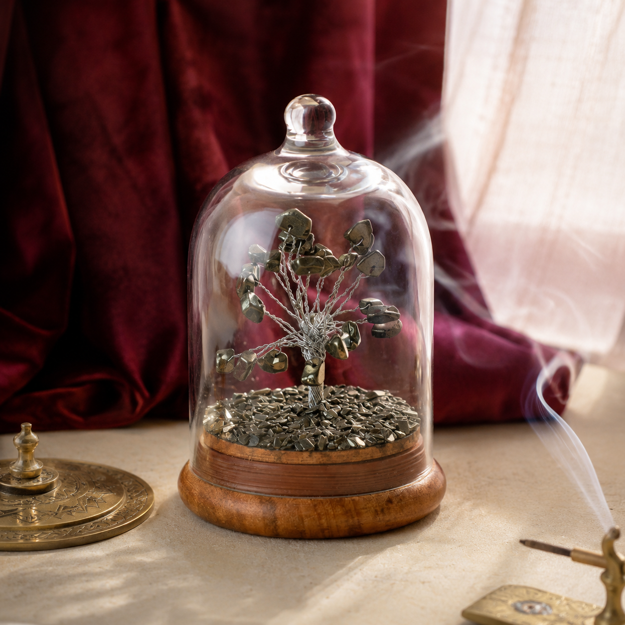 Pyrite Crystal Wish Tree in Glass Dome | Prosperity & Abundance Crystal Tree | Shukham