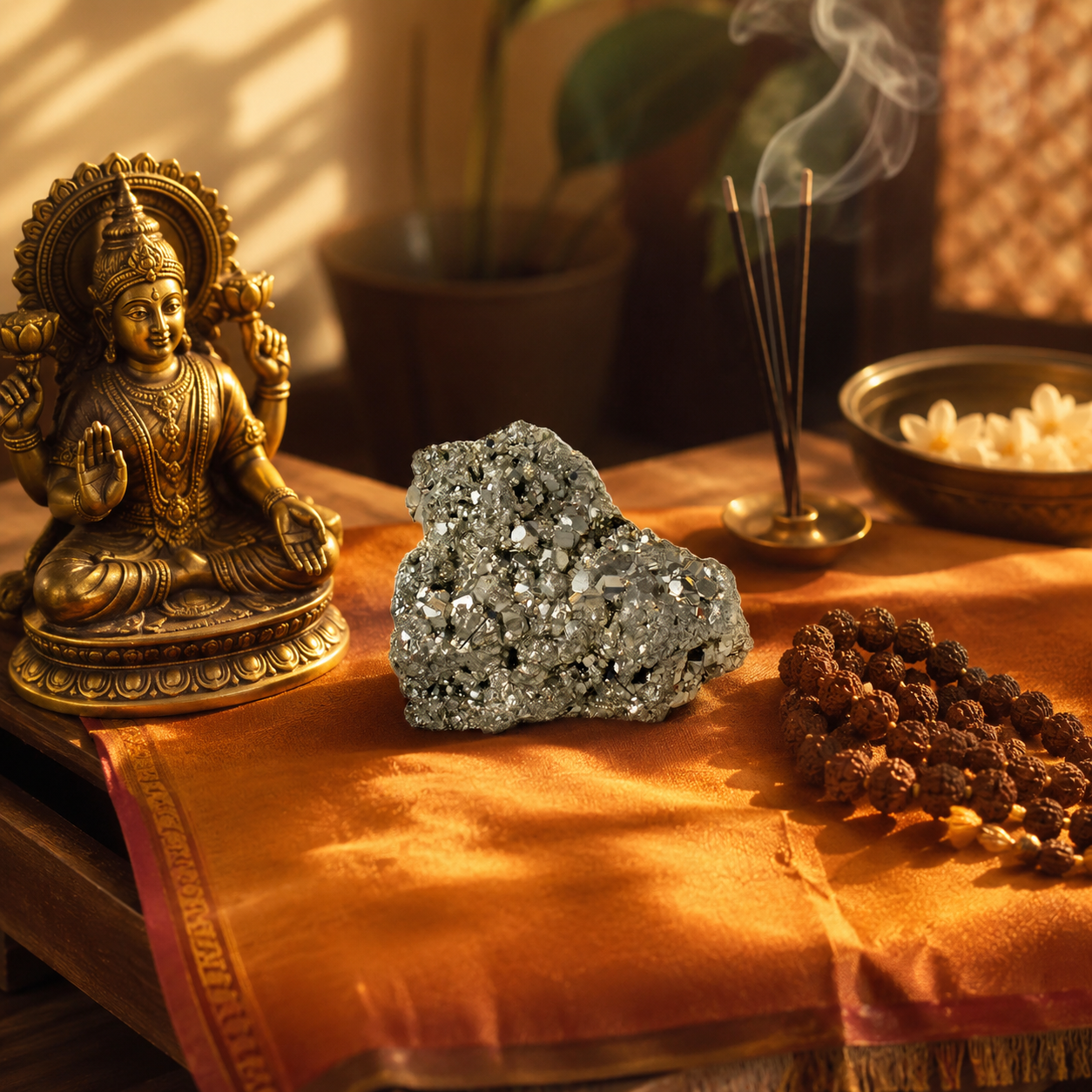 Natural Pyrite Crystal Cluster | Lakshmi Energy Stone for Prosperity & Abundance | Shukham