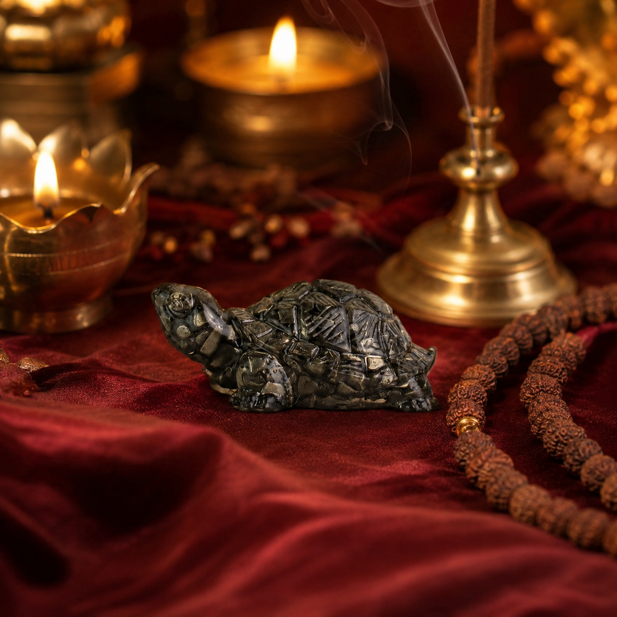 Shukham Golden Pyrite Tortoise Figurine | Vastu Feng Shui Prosperity Idol for Home Puja