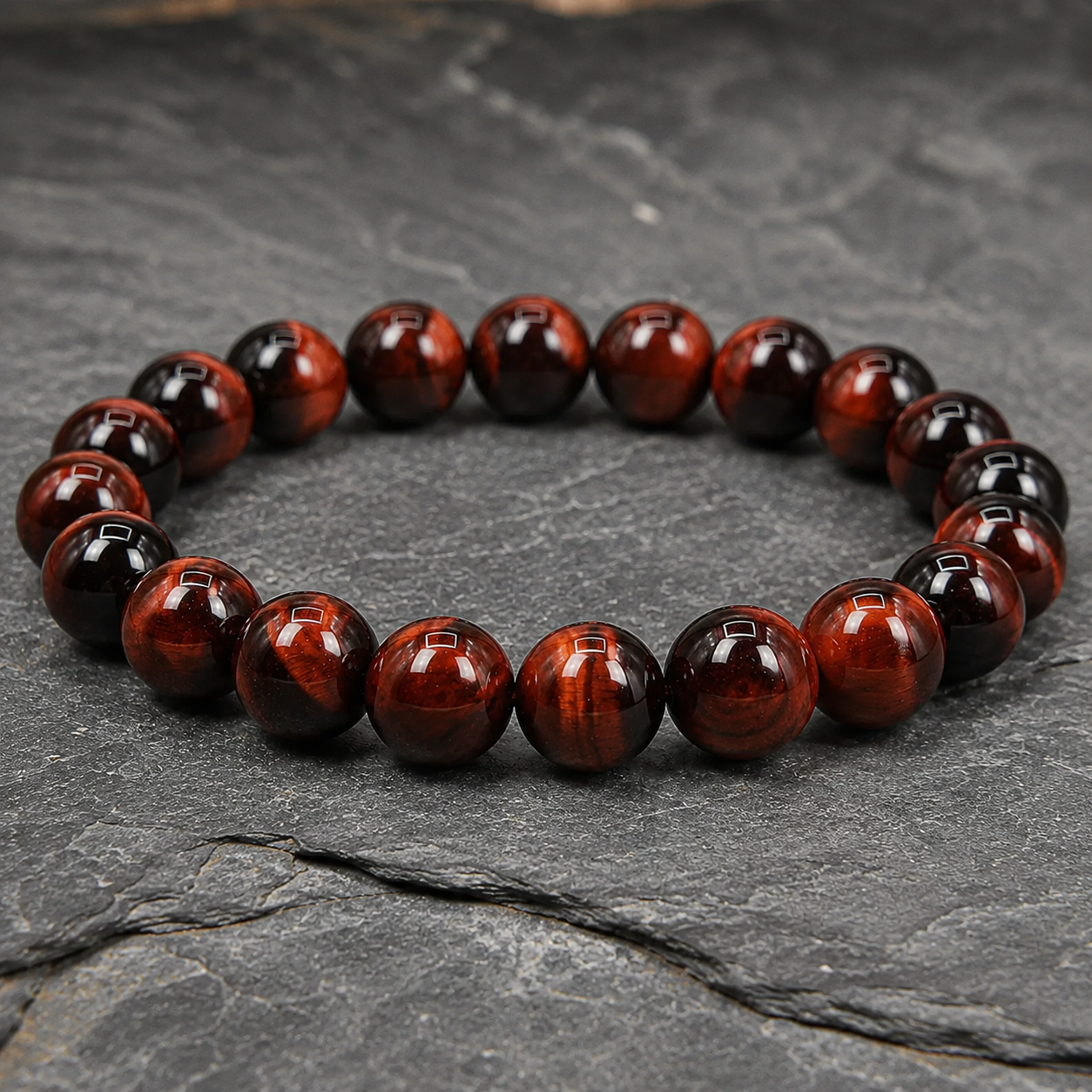 Red Tiger Eye Beaded Bracelet – Natural Gemstone Spiritual Protection Bracelet by Shukham