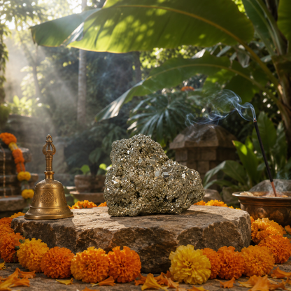 Natural Pyrite Crystal Cluster | Lakshmi Energy Stone for Prosperity & Abundance | Shukham