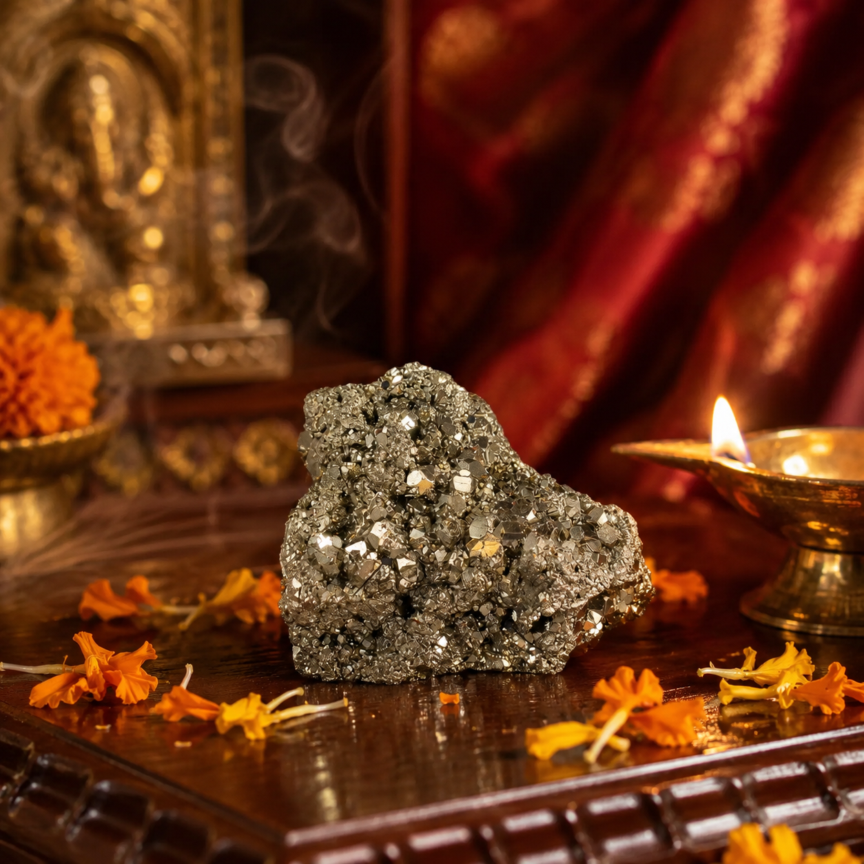 Natural Pyrite Crystal Cluster | Lakshmi Energy Stone for Prosperity & Abundance | Shukham