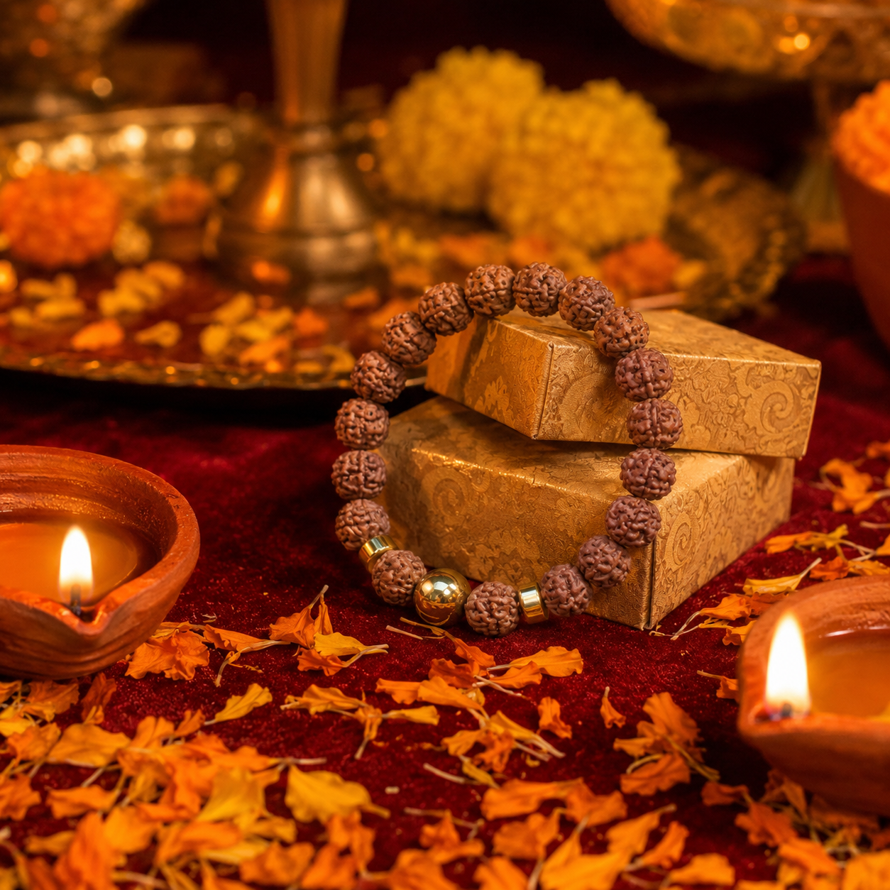 Rudraksha Bracelet with Gold Spacer Beads | Authentic 5 Mukhi Rudraksha Wrist Mala | Shukham Prosperity Bracelet
