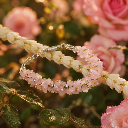Rose Quartz Crystal Chip Bracelet with Gold Seed Beads – Love & Harmony Healing Bracelet