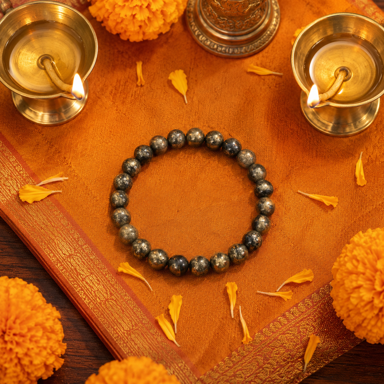 Raw Pyrite Bracelet – 24 Bead Authentic Crystal Bracelet for Prosperity & Abundance