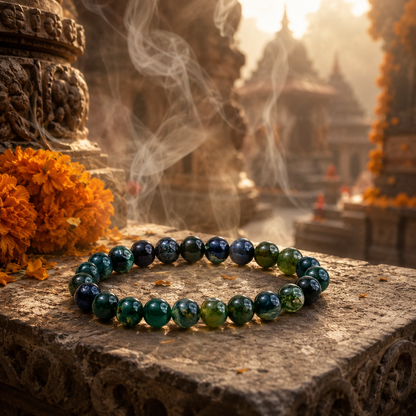 Shukham Natural Moss Agate Crystal Bracelet for Growth & Balance | 8mm Round Beads Stretch Bracelet