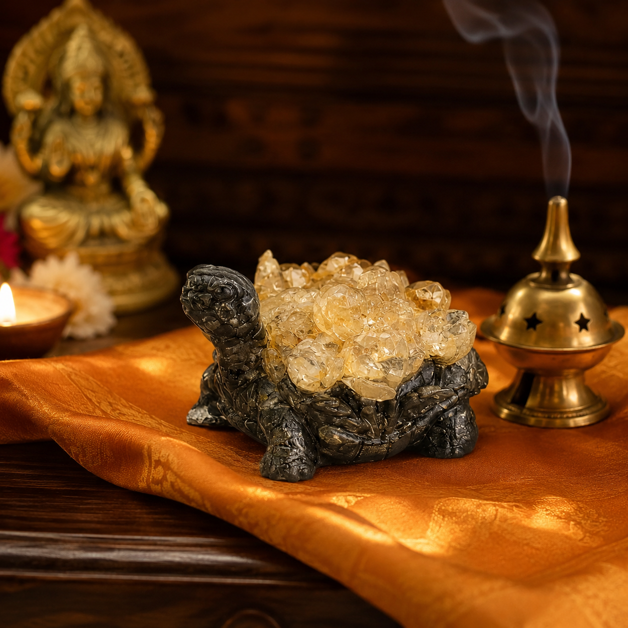 Shukham Citrine Crystal Tortoise Idol – Natural Gemstone Prosperity Figurine for Wealth & Vastu