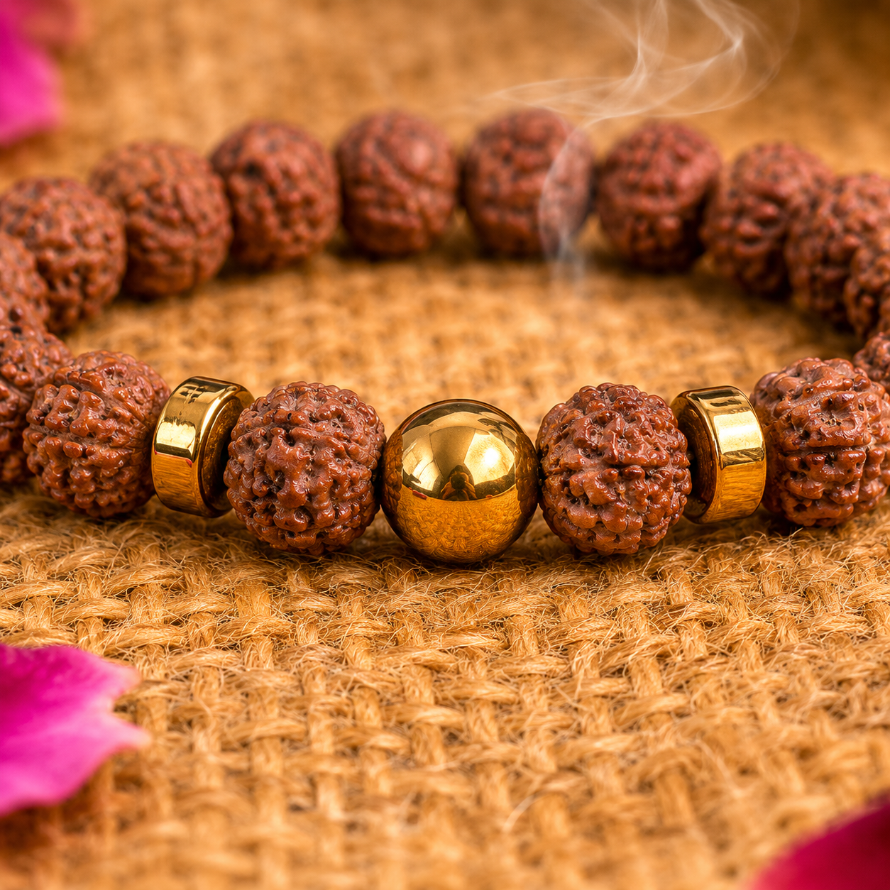Rudraksha Bracelet with Gold Spacer Beads | Authentic 5 Mukhi Rudraksha Wrist Mala | Shukham Prosperity Bracelet