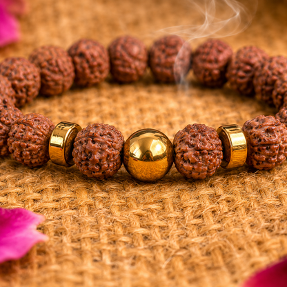 Rudraksha Bracelet with Gold Spacer Beads | Authentic 5 Mukhi Rudraksha Wrist Mala | Shukham Prosperity Bracelet